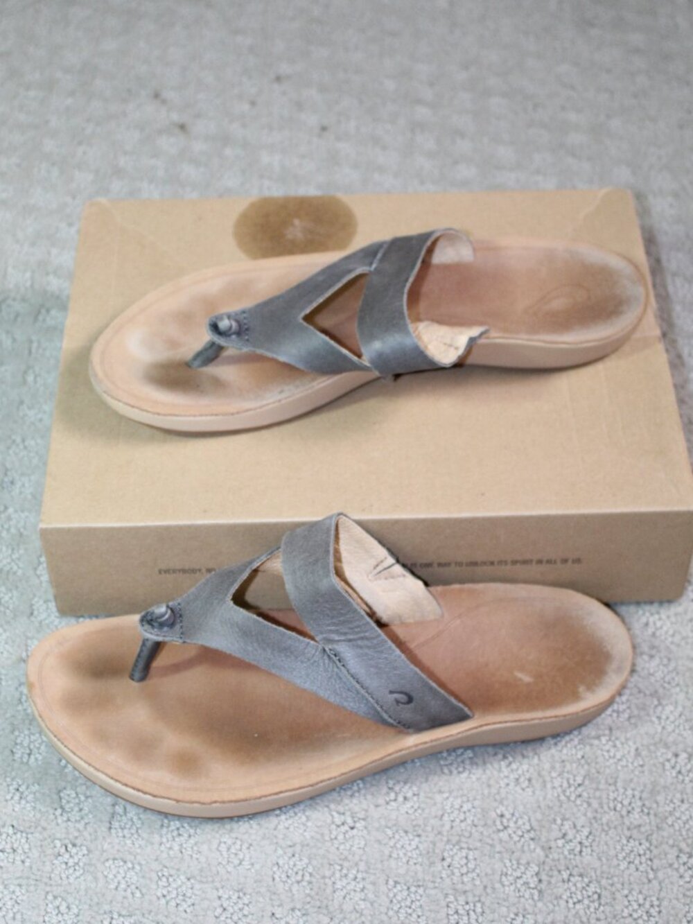 OluKai Kaekae Ko'o Womens Sandals Size 8 Wind Grey Leather 20409-WGGS